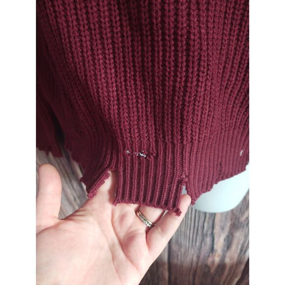 Sweet N Sinful Maroon Ripped Cut Up Looking Sweater Size Small - Picture 3 of 6